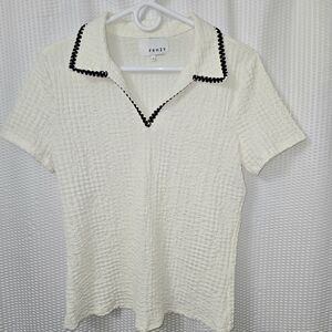 Women's Frnzy Cream Textured Short Sleeve Top